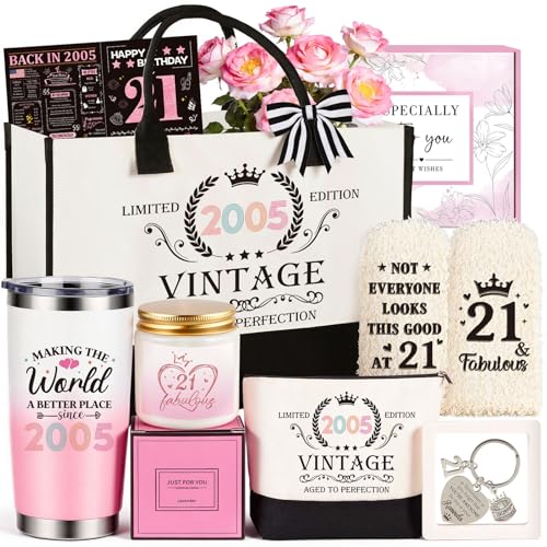 21st Birthday Gifts for Her, Vintage 2005 Happy 21st Birthday Gifts Basket for Women Unique Gift...