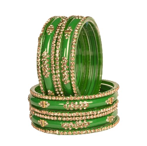 Image of Swara Creations Green Mehrun Red Glass Bangles Set for Women | Zirconwork Bangles | Glass bangles for festivals & occasions, Traditional glass bangles (SKU276)