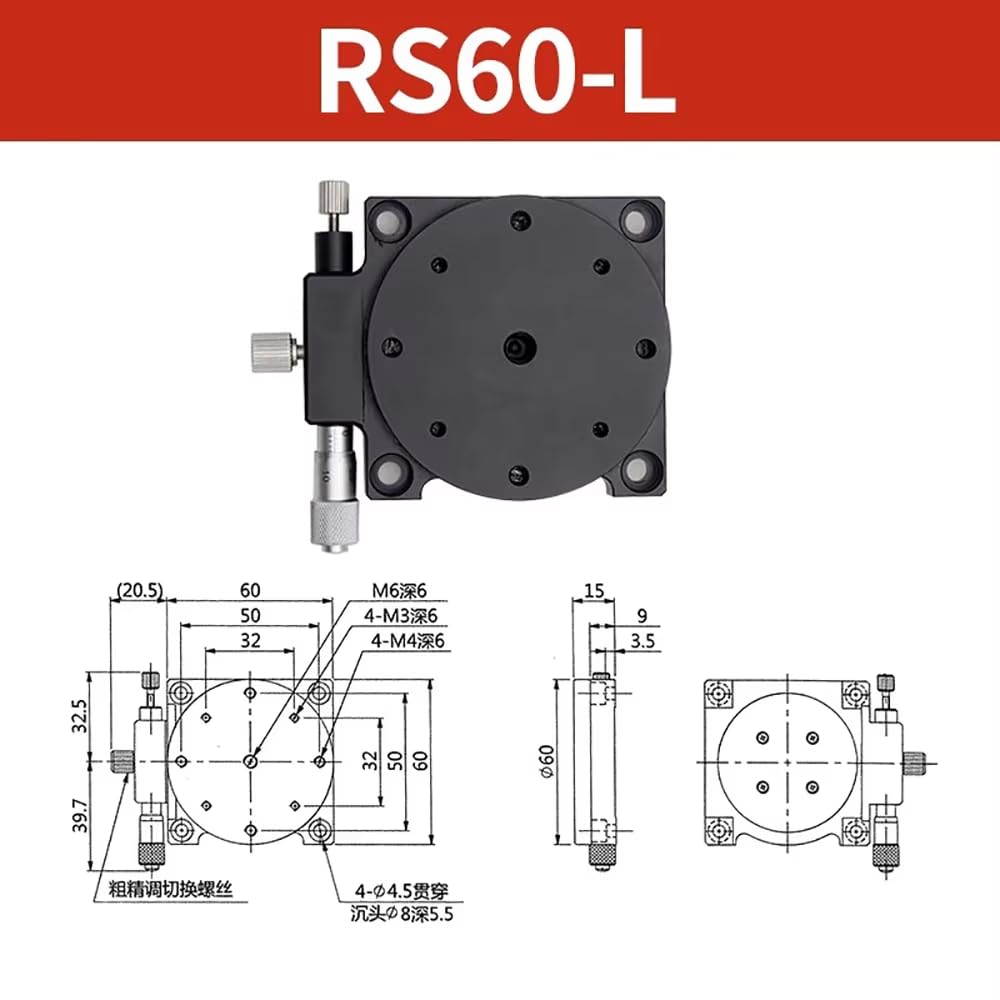 RS60-L Manueller R-Achsen Drehtisch, Präzisions Feinjustier Drehtisch Arbeitsplattform