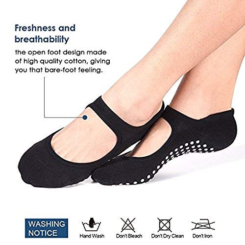 image for RIBIKA Yoga Socks for Women Non-Slip Grips & Straps Ideal for Pilates 
