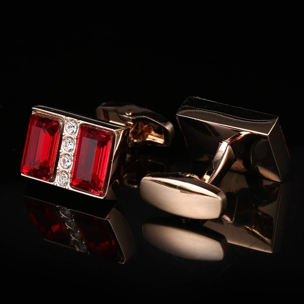 Manschettenknöpfe Golden Herren Business Bankett Hochzeit Täglich Accessoires Geschenke Vintage Französisches Hemd Rote Kristallmanschettenknöpfe (goldfarben)