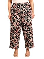The Pink Moon Women's Regular Fit Viscose Rayon Plus Size Ethnic Printed Palazzo - (PLZ_16K_BLKFL_Black_6XL)