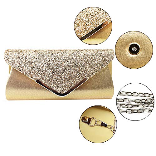 Image of Queena Womens Shiny Glitter Evening Clutch Envelope Handbag Chain Purse for Wedding Party Prom Gift for Mom Wife Girlfriend
