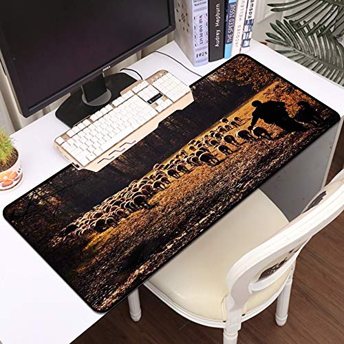 Gaming Mousepad Groß Mauspad,Mammal Shepherd Farmer führt seine Herde Graze Keeper Weide im Freien Schafe,Komfort Mousepad - verbessert Präzision und