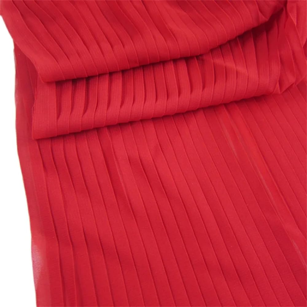 Pleated Pearl Chiffon Fabric, Pleated Pearl Chiffon Fabric for Sewing Multicolor 0.5-3 Meters 150cm(Red,Straighten 0.5 Meter)