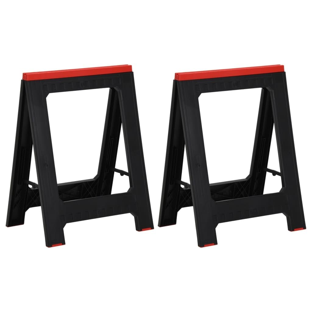 Mangloder - Juego de 2 caballetes de trabajo plegables, color negro y rojo, polipropileno, 58 x 41,5 x 77 cm, capacidad de carga 175 kg por caballete, plataforma de trabajo para taller, obra y garaje