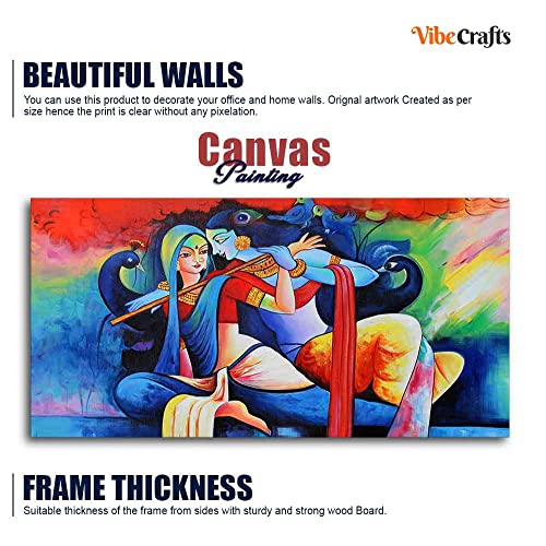 Image of VIBECRAFTS Canvas Paintings for Living Room Drawing Room Radha Krishan Playing Flute Canvas Wall Painting Fitted With Wooden Frame For Home | Office | Living Room | Gift (PTVCH 2479)