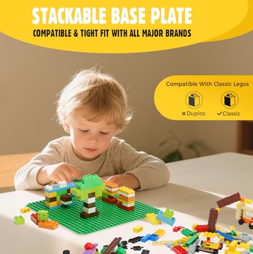 Image of Lekebaby 6 Pack Classic Baseplates 10 inch x 10 inch, Building Base Plates for Building Bricks, 100% Compatible with Major Brands and Activity Table-Baseplate, Sturdy & Safe, Age 3 and up Kids, Multicolored