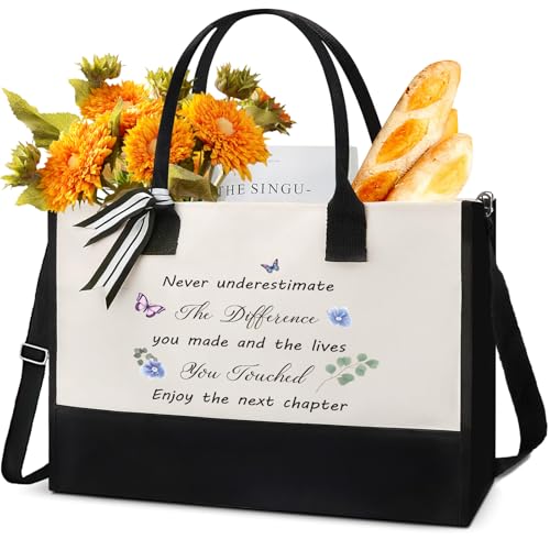 Bolso tote para regalo de jubilación - Bolso de lona inspirador para mujeres, con mensaje personalizado 'Nunca subestimes la diferencia que hiciste y las vidas que tocaste', ideal para Día de Acción de Gracias miniatura 1