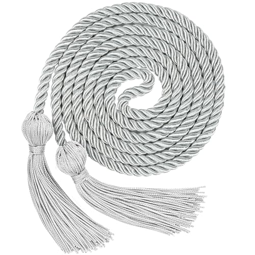 Graduation Honor Cord Class of 2026 Silver 67 Long Braided Cord with Tassels Premium Polyester Commencement Cord for Bachelor Master Doctoral Gown