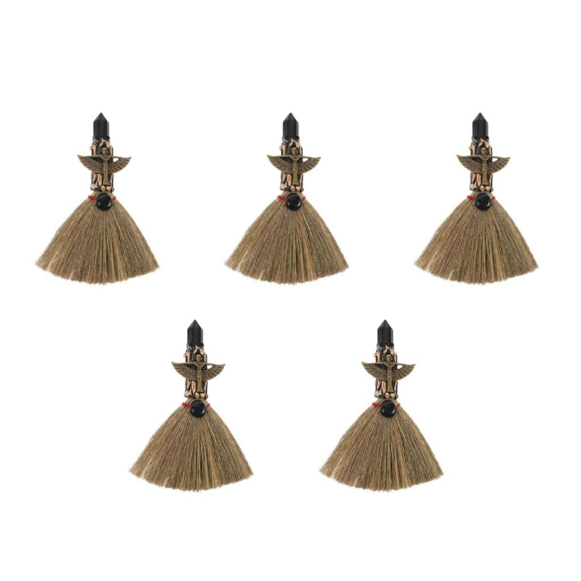 Tofficu 5 Piezas Escoba de Mano de Cristal Natural Mango de Obsidiana Negra para Limpieza de Mesas y Decoración del Hogar Diseño Místico para Halloween