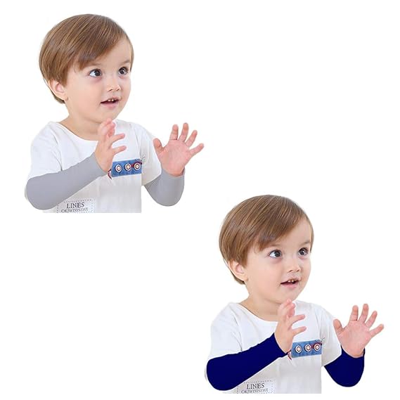 V.E UV Sun Protection Arm Sleeves for Kids With Dark Blue And Grey Color - 2 Pairs