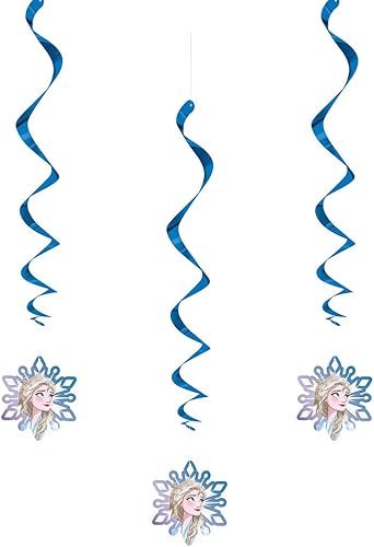 Deslumbrante decoración de remolinos colgantes de Frozen 2 de Disney, 26 pulgadas (paquete de 3), encantador patrón de Elsa y Anna, perfecto para