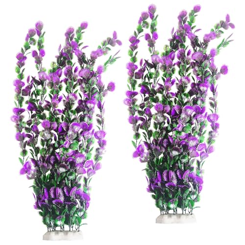Image of Hamiledyi Purple Green Serrated Leaf Tall Aquarium Plastic Plants Artificial Fish Tank Plant Aquarium Decor Extra Large Lifelike Aquatic Plant Suitable for Saltwater and Freshwater 21.6-inch Tall 2Pcs