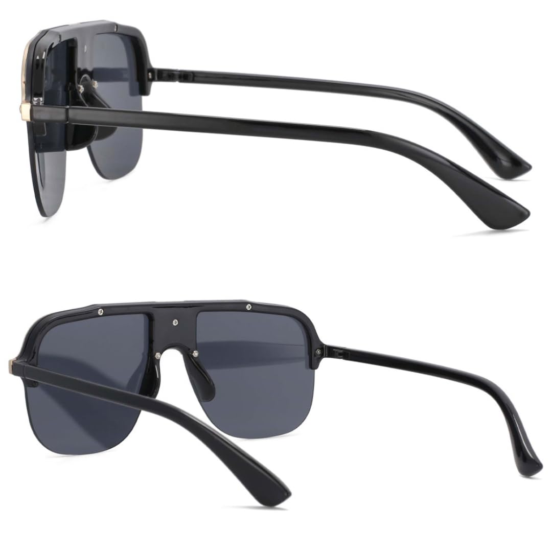 Ponadgabarytowe okulary przeciwsłoneczne moda pół oprawki mężczyźni kobiety Uv400 Vintage