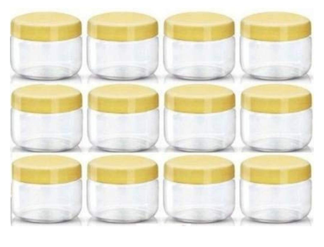 12pieces empty acrylic jar transparent cosmetic container with leakproof inner lids for lip balms, lip scrubs, body butters, eyeshadow, makeup & diy cosmetics beauty products(yellow, 50gm/ml)