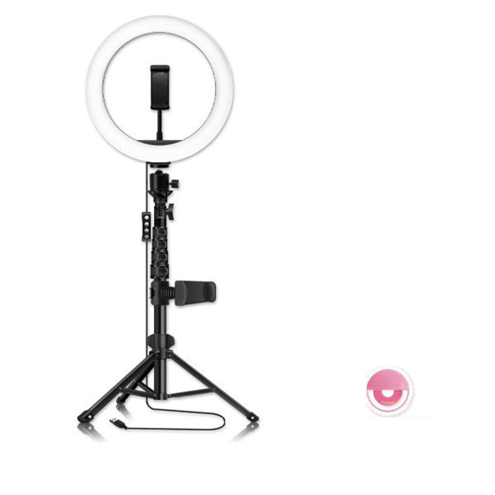 HMTE 26cm Anneau LED Live Beauty Fill Light 1.6m Live Selfie Stick Support Bluetooth Selfie Photographie USB Live Fill Light (Rose)