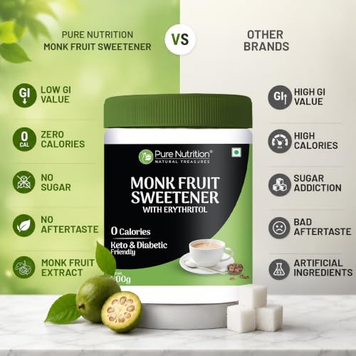 Image of Pure Nutrition Monk Fruit Powder with Erythritol 400g | MonkFruit Powder Complex I Sugar Replacer I MonkFruit Sugar Extract For Cooking & Baking | Keto & Diabetic Friendly | Natural Sugar Alternative for Baking & Drinks