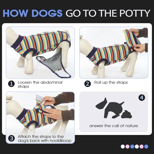 Image of FUAMEY Recovery Suit for Dogs After Surgery,Soft Breathable Dog Bodysuit E-Collar & Cone Alternative Surgical Suit,Male Female Dog Neuter Spay Suits Anti Licking Wounds Onesie Dark Blue Stripes XXL
