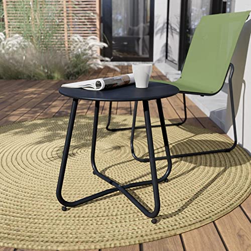 Grand Patio Steel Patio Side Table, Weather Resistant Outdoor Round End Table, Black #TOP1