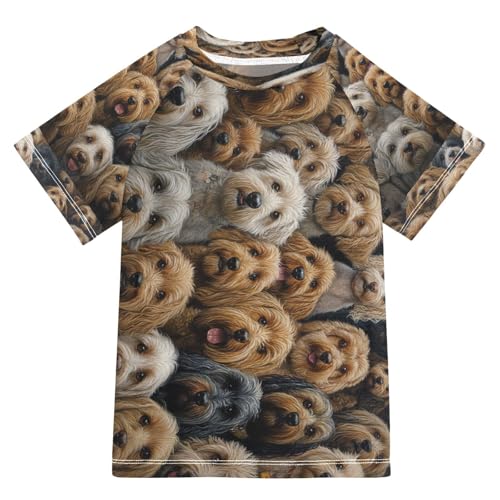 Boys Short Sleeve T-Shirts Dog Real Cute Rashguard Kids Swim Shirts Sun UPF 50+ Multicoloured