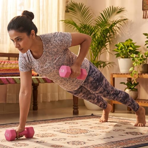 Image of KAKSS Neoprene Dumbbell Set of 2 (2 lb / 0.9 Kg Each), Pink Hex Dumbbells with Cast Iron Core and Non-Slip Coated Grip, Hand Weights for Home Workout Equipment and Gym Dumbbell for Women and Men