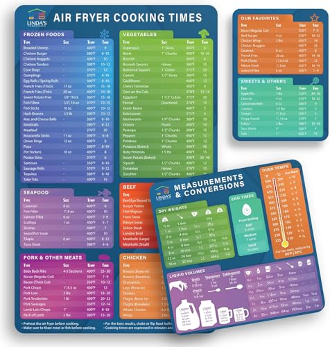 Mosmat Air Fryer Magnetic Cheat Sheet Set Fryer Cooking Guide Booklet 2pcs Fryer Magnetic Cooking Times Chart Sheet Magnets Cooking Air Fryer Accessories Air Fryer Cooking