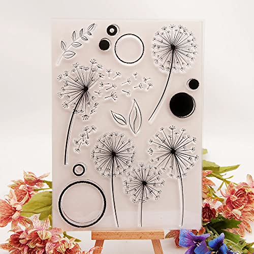 Dandelion Bubble Leaf Leaves Clear Stamps For Card Making Decoration Diy Scrapbooking, Circle Branch Floral Flower Silicone Transparent Seal Clear Stamps For Embossing Album Decor Craft. #TOP3