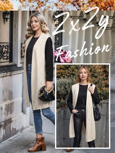 ZXZY Sleeveless Cardigans for Women Cozy Trendy Open Front Sweater Duster Long Vest4