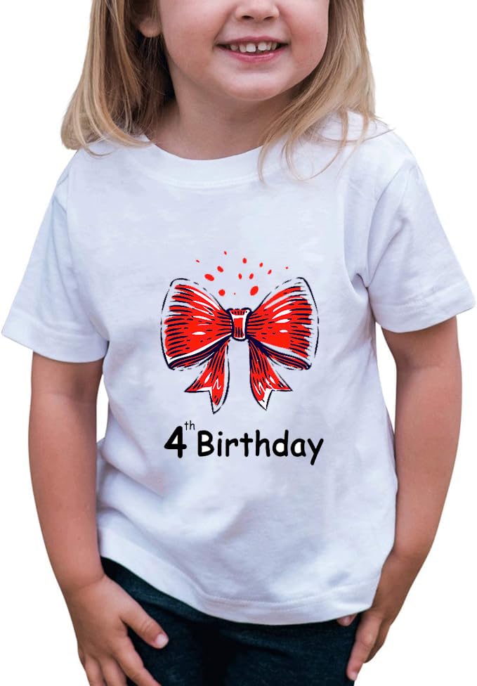 4th Birthday Shirt for Girls, 4th Birthday Dress for Girls, 4th Birthday T Shirt for Girls 4 Year Old Birthday Gift for Girls 4th Birthday Outfit Decoration Cute Bow Birthday Clothes for Girls White2
