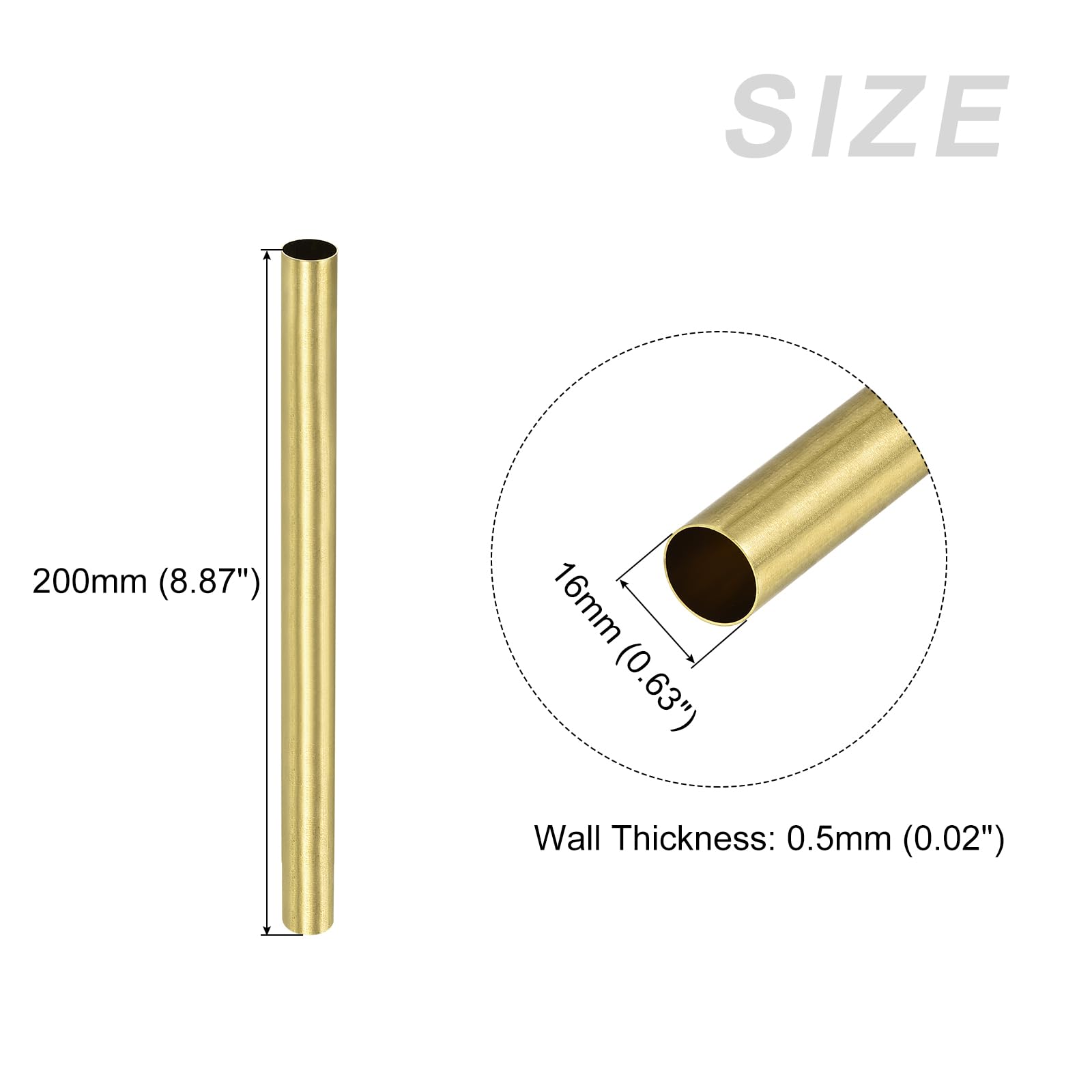 METALLIXITY Brass Tube(16mm OD x 0.5mm Wall T x 200mm L) 2Pcs, Straight Tubing - for Home Furnishing Machinery, DIY Handicrafts - Image 2