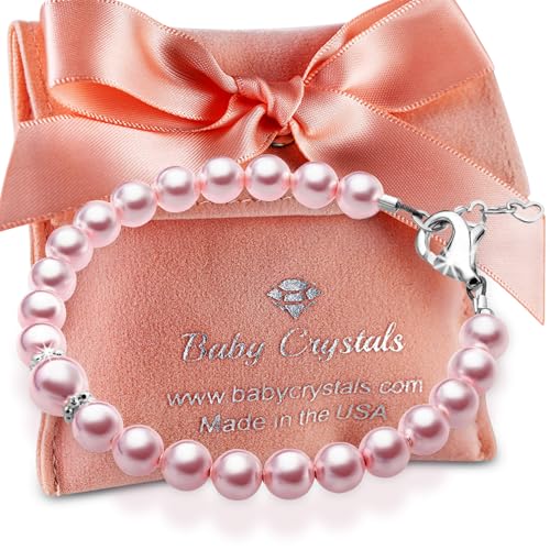 Image of Baby Crystals Sterling Silver Pink Pearl Bracelet for Baby Girls I Newborn, Infant Baby Girl Gifts, Toddler, Teen, Mommy I Birthday Gift I Children's Jewelry I Womens Bracelets for Girls