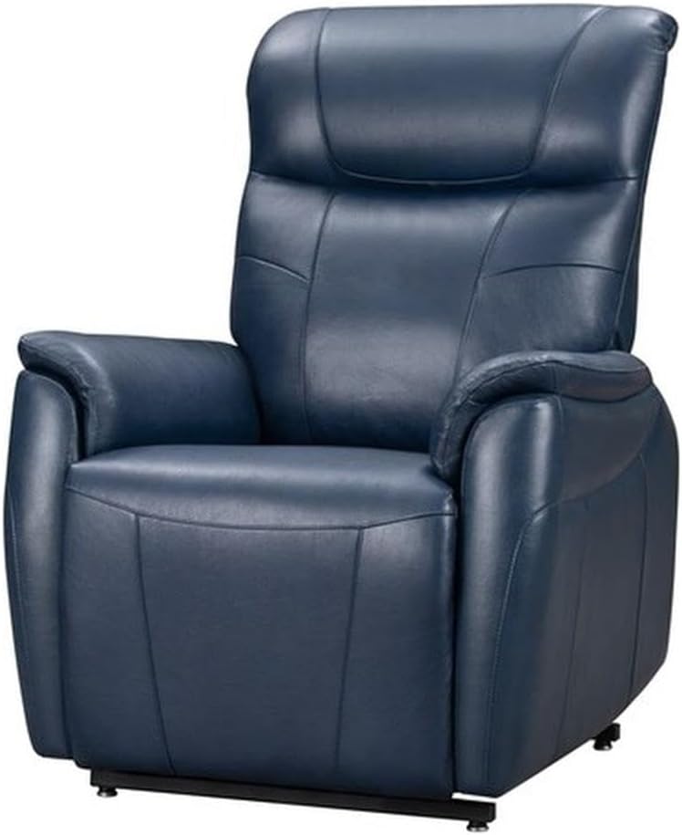 Pemberly Row Top-Grain Leather Power Lift Recliner, Marco Navy Blue Upholstery, Dual Motor Lay Flat Design, Power Headrest and Lumbar, Plush Pub Back, Handy Side Pocket, 350 lb Capacity