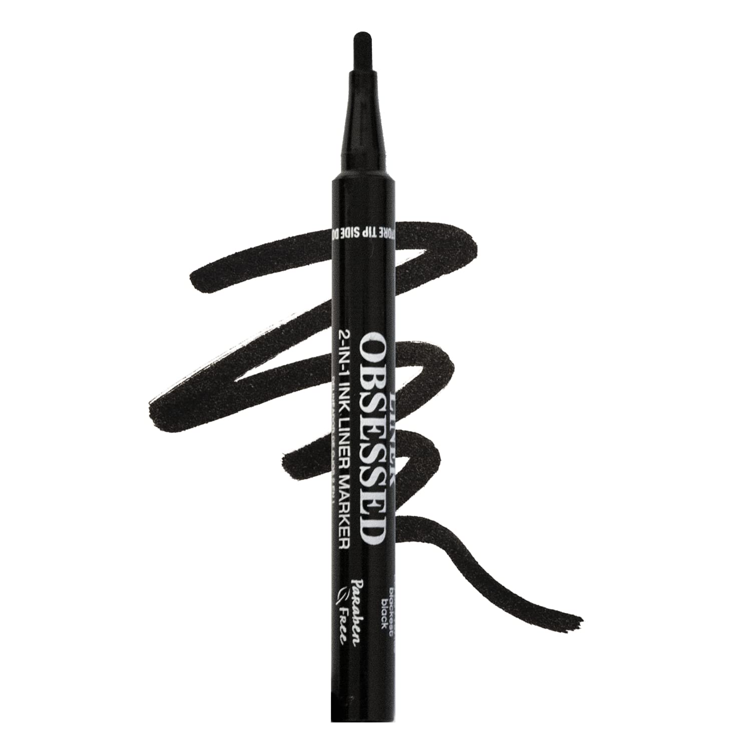 2 in 1 Eye Liner Marker, Water Resistant Paddle Tip Liner, Bold Black Eyeliner Marker Pen, Thick or Thin Line, Quick Drying, 14 Hour All Day Wear, Flawless Finish, Black