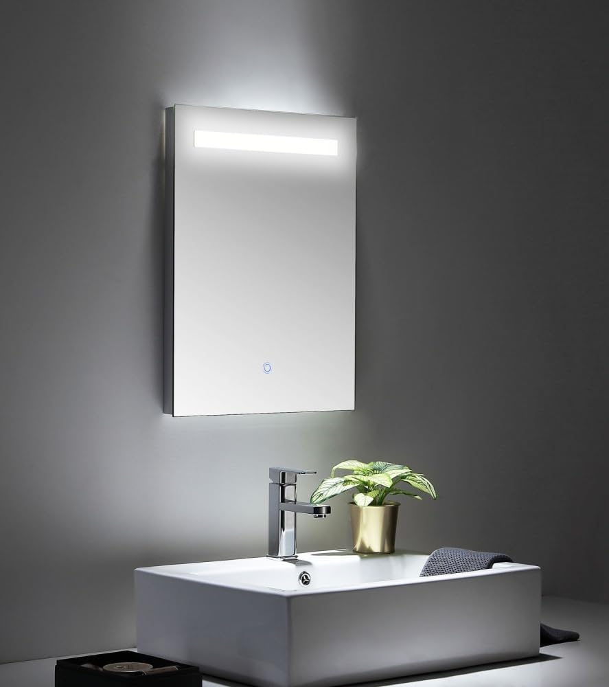Miroir LED 45 x 60 cm Magnolia Home avec bouton tactile anti-zones d'ombre