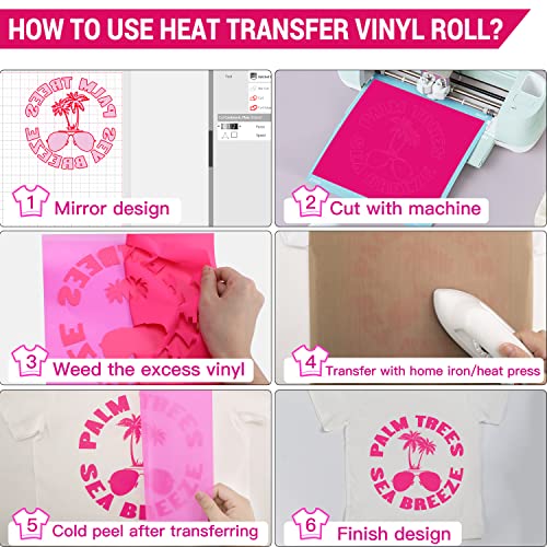 Image of HTVRONT HTV Pink Heat Transfer Vinyl Roll - 12in x10ft | HTV Roll Easy to Cut & Weed for Heat Apply Vinyl Design (Hot Pink) Compatible with All Cutting Machine Iron on Vinyl