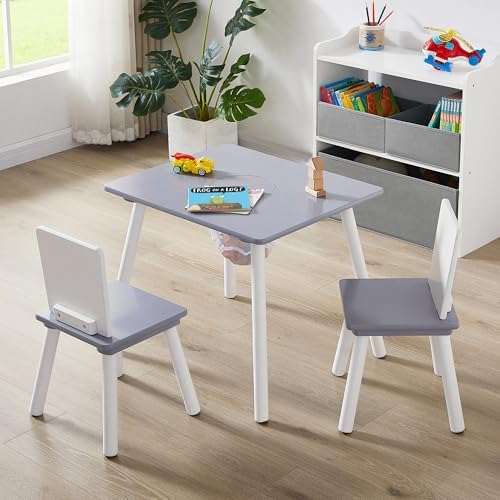 VECELO Activity Table and 2 Chair Set with Hidden Mesh Storage, D...