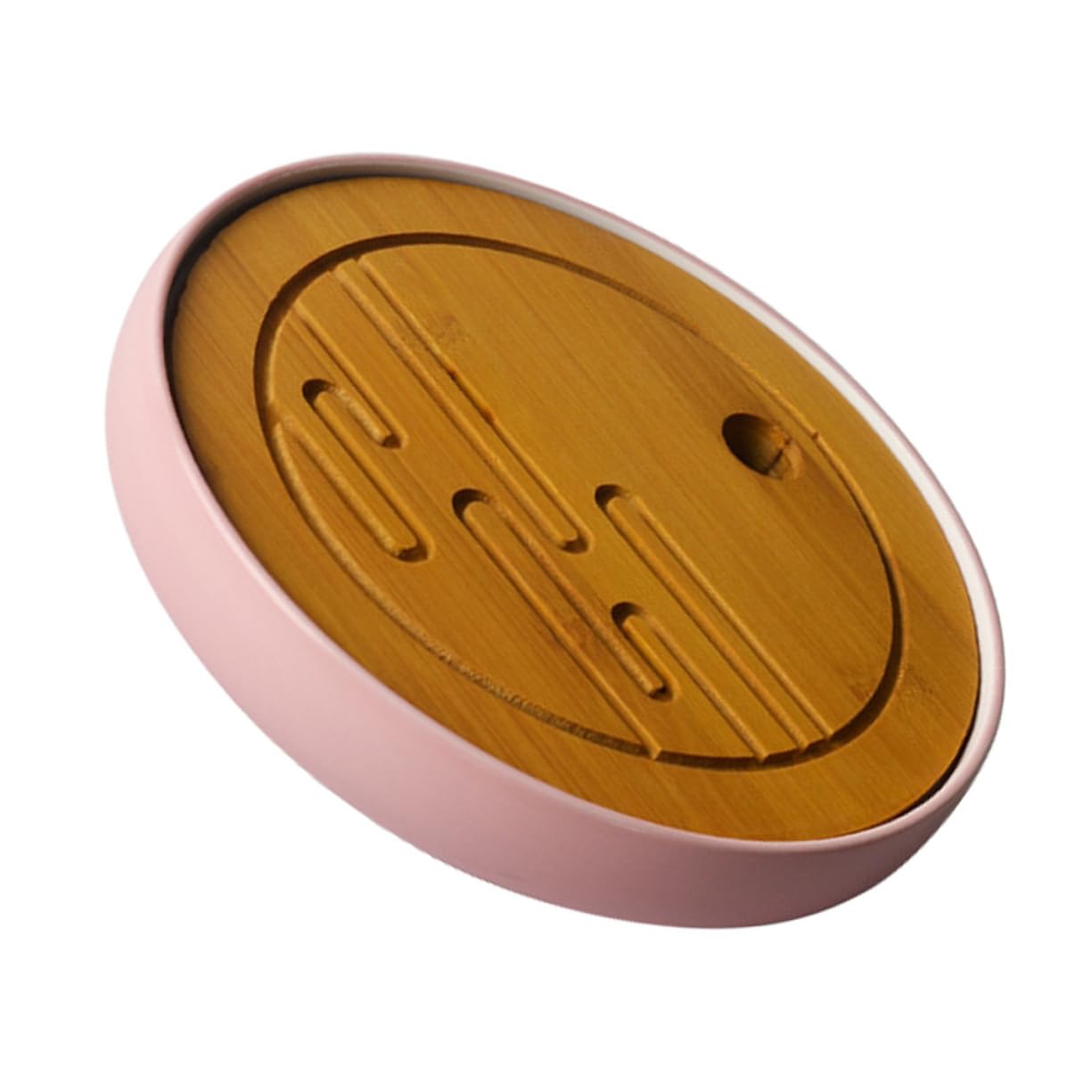 HEALLILY 1pc Ceramic and Wood Tea Tray Double Design Draining Plate for Gongfu Tea and
