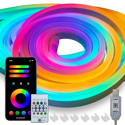 Image of 5M Smart RGB Neon LED Strip Light - App & Remote Control, Music Sync Rope Light with 16M Colors, RGB IC LED Strip for Room, Gaming Setup, TV Backlight, Party & Home Decor