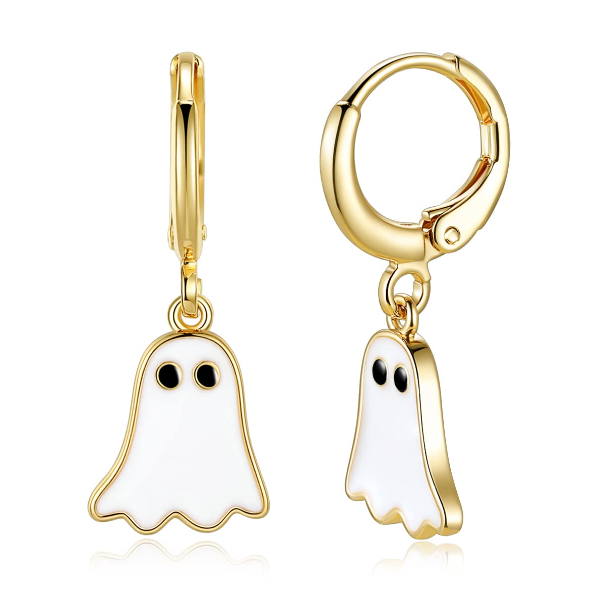JunXinHalloween Earrings 14K Gold Plated Cute Spooky Ghost Hoop Dangle Earrings for Women Girls Fun Halloween Holiday Party Jewelry Gifts (Gold)