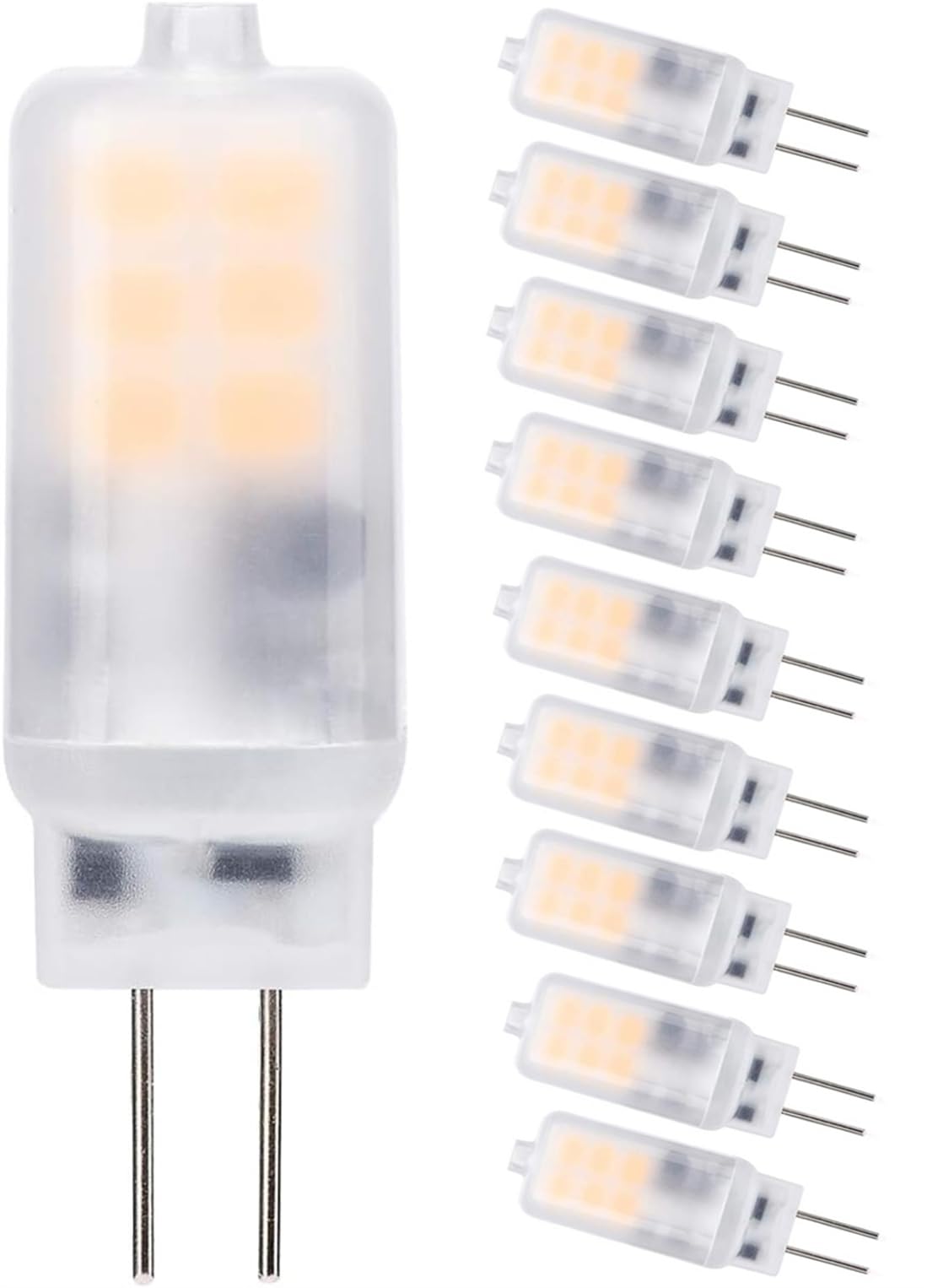 KWSLIN 10 Pack G4 LED Light Bulb, 12V 3W AC/DC G4 Bi-Pin Base Lamp, 20W Halogen Bulb Equivalent for Landscape Lighting, Non-dimmable, No Flicker, Warm White