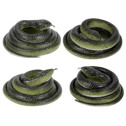 FOUUAAOOU Realistic Rubber Snake, 4 Pieces Fake Snake Black Mamba Snakes to Keep Birds Away, Rubber...