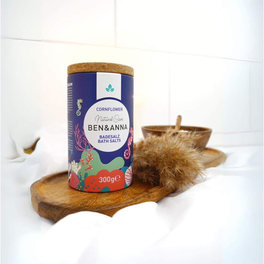 Ben & Anna - Sól do kąpieli Cornflower klasy premium do relaksującej kąpieli mięśniowej z solą morską – idealny dodatek do kąpieli – nawilżający i oczyszczający skórę o działaniu uspokajającym (300 g