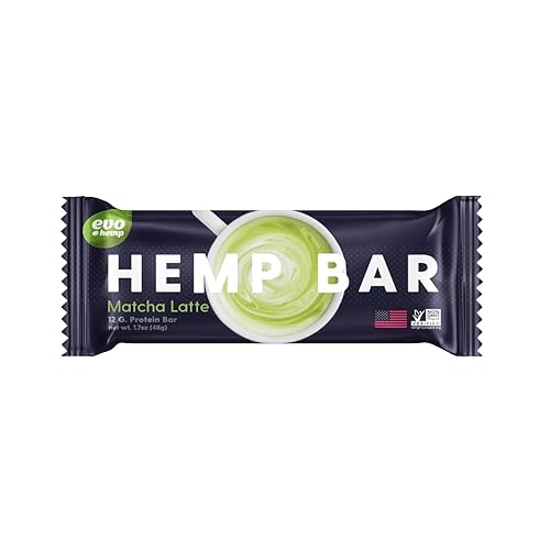 Evo Hemp Barra de proteínas (Matcha Latte Bar, paquete de 12)  100% cáñamo cultivado en Estados Unidos  Barra de proteínas de gran sabor de alta