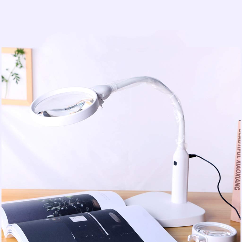 Lámpara de aumento 2 en 1 para computadora de escritorio y con abrazadera, lupa de lectura 5X 10X con soporte de luz, luces LED de luz diurna brillante y cuello de cisne flexible para pasatiempos, man