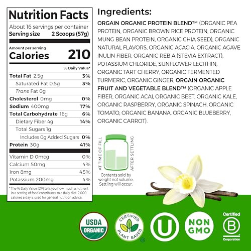 Orgain Organic Vegan 30g High Protein Powder, Vanilla, 2.01 lb - image 2