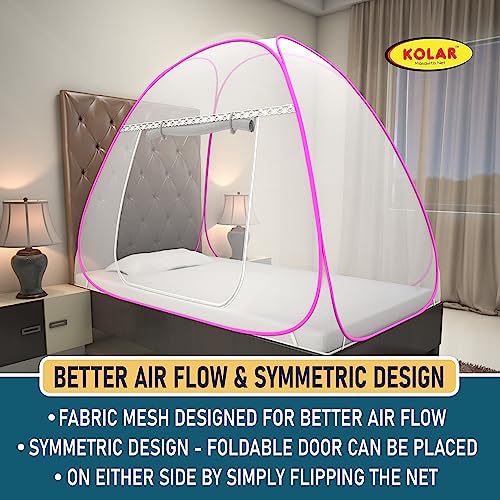 Image of KOLAR Supreme On Mosquito Net for Single Bed|Polyester 30 GSM|Foldable Machardani |Strong and Durable|Tent Type Corrosion Resistant - White Pink