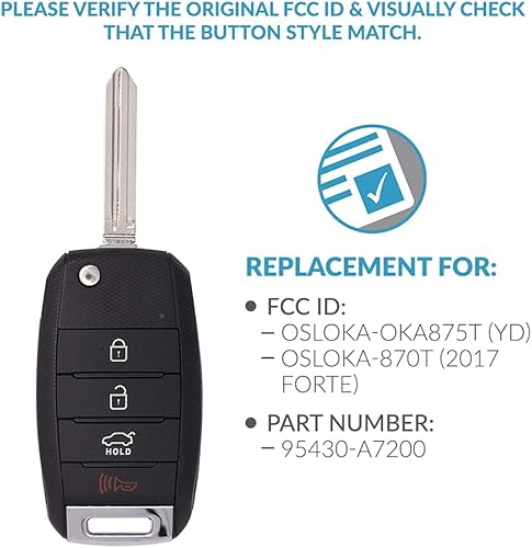 Miniatura 4 de Keyless2Go Repuesto para llave de coche con tapa para Kia Forte OSLOKA-OKA875T (YD) 95430-A7200
