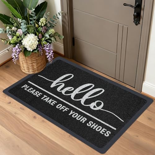 Hello Door Mat Please Take Off Your Shoes Front Door Mat Indoor Outdoor Welcome Doormat 30 x 17.7 Inch Non Slip Entryway Floor Doormat Easy to Clean Dirt Trapper for Porch Traffic Areas Yard Garage