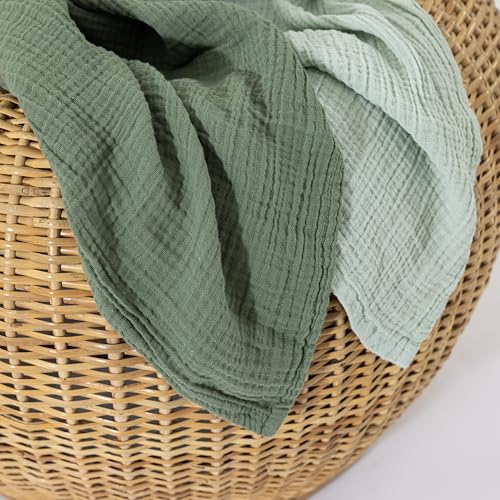 Image of Dreamology Muslin Swaddle Blankets for Boys and Girls,2-Pack Soft & Breathable,Soft & Breathable 100% Cotton, Baby Swaddle Blankets for Newborn,44 x 44 Swaddle Blanket | Green,Light Green